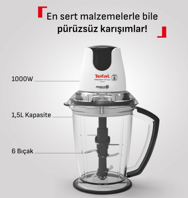 TEFAL Masterchop Powelix Extra 6 Bıçaklı Doğrayıcı 1,5 L Hazneli 1000W